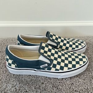 Vans Classic Slip-On Checkerboard Blue Mirage/White, US Women’s 8.5/Men’s 7.0.